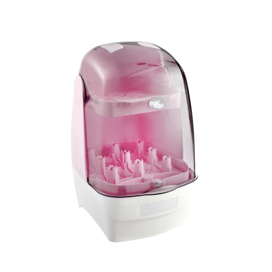 nac nac｜NEW 觸控式消毒烘乾鍋T1-特仕版 (蜜桃粉) 【贈妍心35%晶透防脹氣玻璃寬口奶瓶120mL茉莉綠】