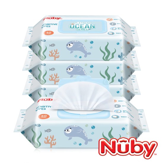 Nuby｜海洋系列極厚柔濕巾（60抽/4包）